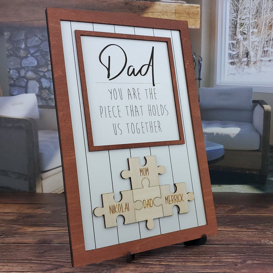 Fathers Day Puzzle Sign | Personalized Custom Gift | You Are The Piece That Holds Us Together