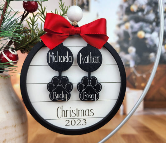 Personalized Family and Pet Ornament | Christmas Gift | Paw Print and Children Trinket | Family Name Tree Ornament 2023